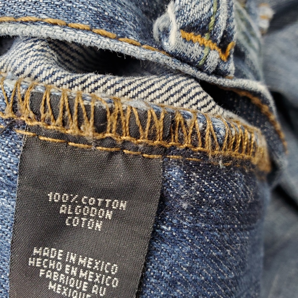 DKNY Straight Jeans Mens 36x32 Blue Denim Stretch Boho Faded‎ Contrast Stitch - Picture 7 of 10